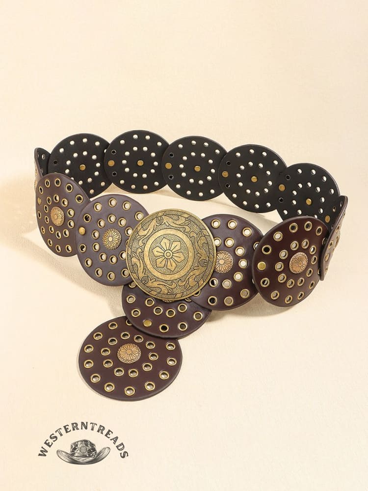 Vintage Western Cowboy Round Hollow Metal Wide Belt