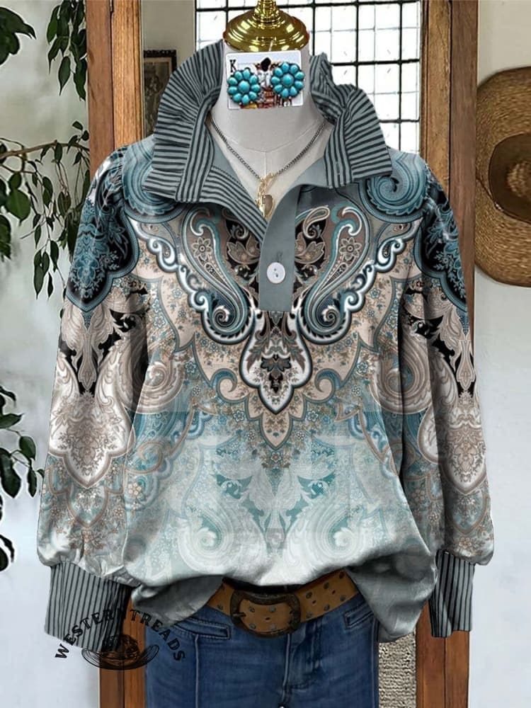 ?Hot Sale?Women's Paisley Print Casual Sweatshirt