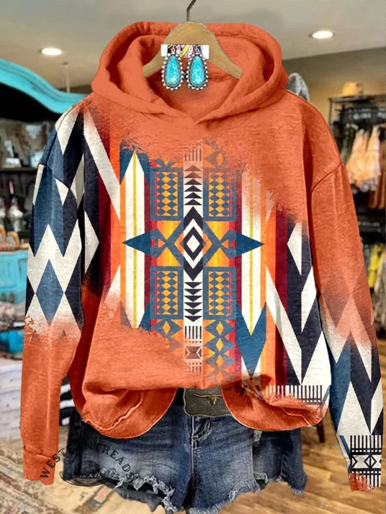 🔥Hot Sale🔥Blue Aztec Print Casual Sweatshirt