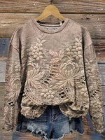 Vintage Lace Floral Print Casual Sweatshirt