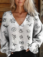 Women's Western Cattle Brands Print Casual V-neck Pullover Knit