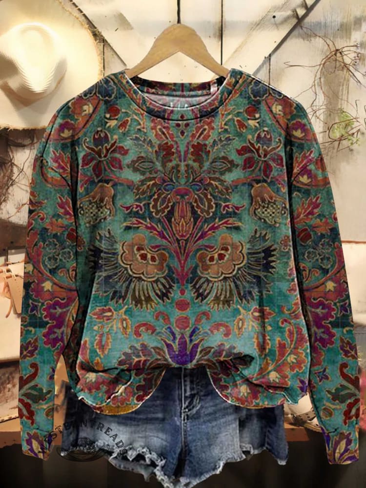 Retro Ethnic Pattern Casual Sweatshirt