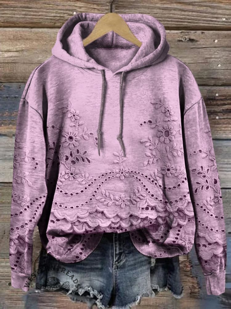 🔥Hot Sale🔥Women's Floral Textured Art Patterns Prints Casual Pocket Hooded Sweatshirt