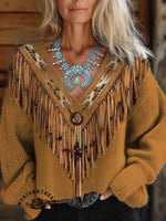 🔥Hot Sale🔥Yellow Ethnic Geometry Art Print Casual Sweatshirt