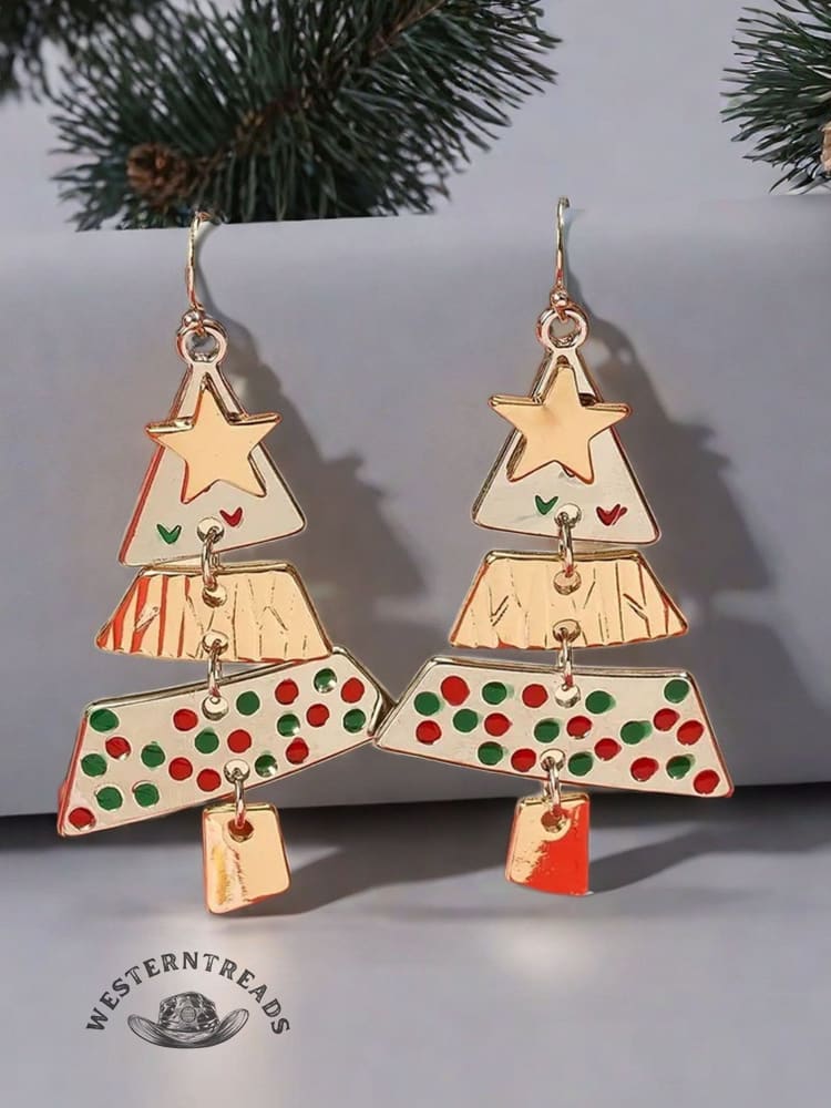 Women's Party Carnival Metal Christmas Tree Long Earrings