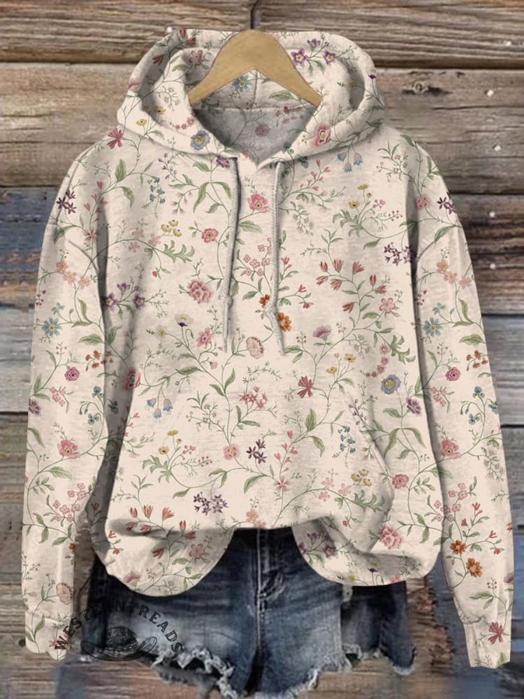Lovely Retro Floral Pattern Printed Casual Hoodie Sweatshirt
