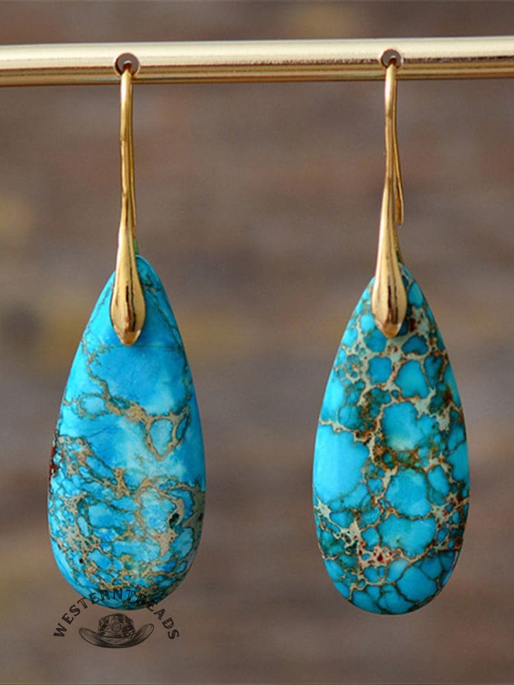 Women's Natural Teardrop Shape Emperor Stone Earrings