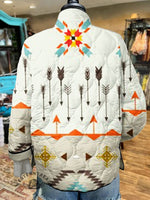 Women's Beige Vintage Aztec Print Casual Quilted Cardigan