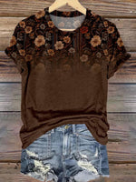 Brown Flower Print T-shirt