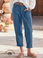 Solid Color Breasted Cotton Hemp Loose Casual Pants