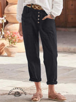 Solid Color Breasted Cotton Hemp Loose Casual Pants