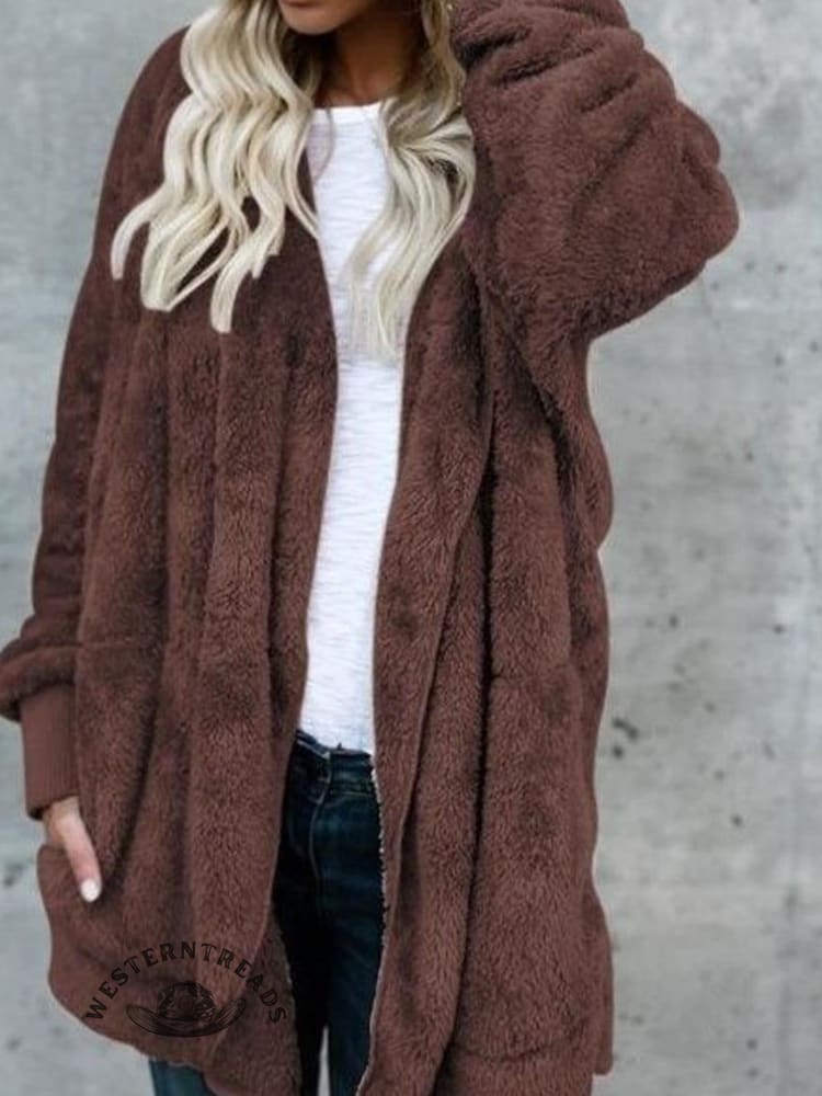Autumn and Winter Solid Color Warm Top Medium Long Coat