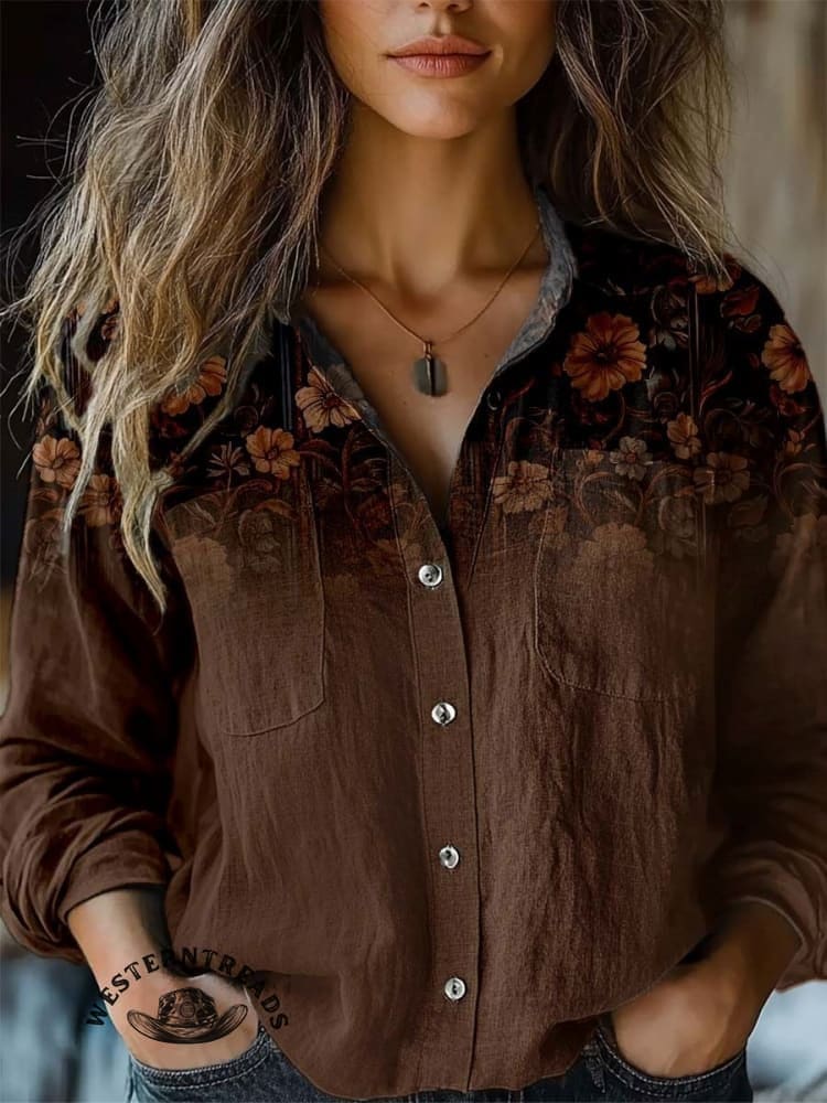 🔥Hot Sale🔥Women's Brown Flower Print Casual Sweatshirt