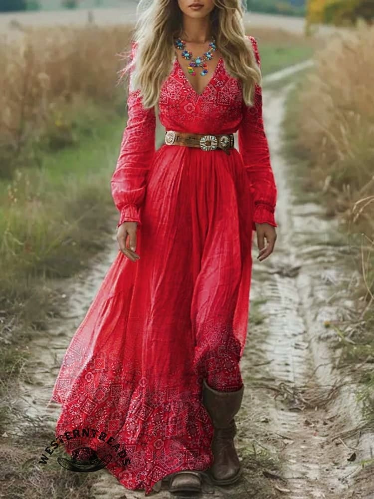 Women's Paisley Print Pocket Cotton Dress