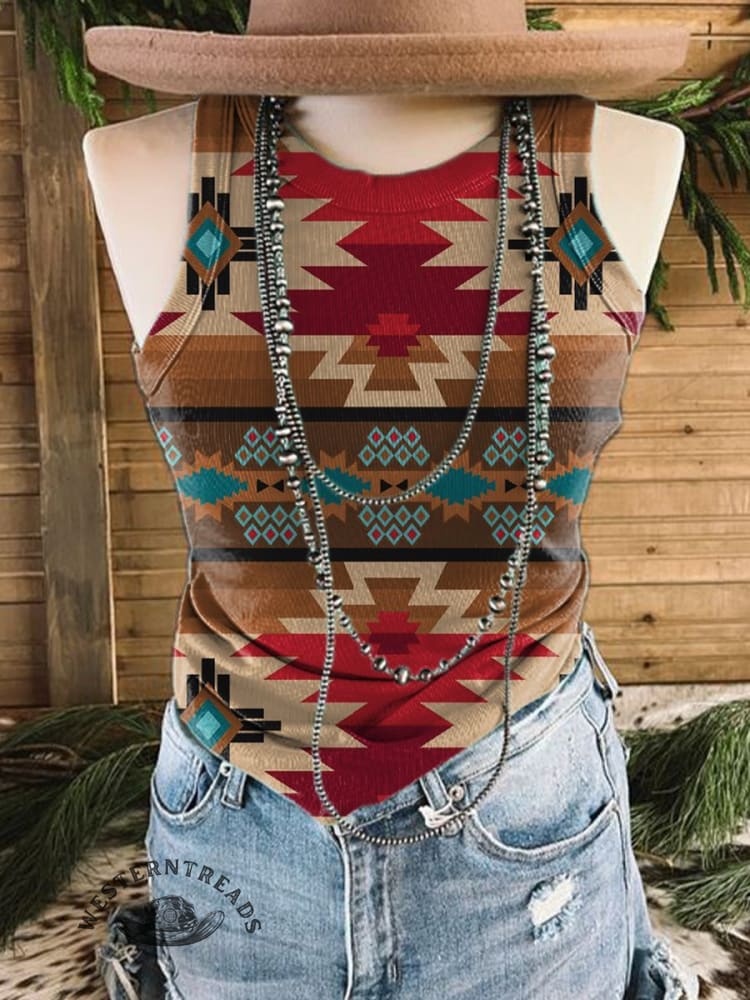Women's Vintage Aztec Art Print Casual Tank Top