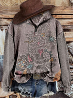 ?Hot Sale?Vintage Floral Art Print Casual Sweatshirt