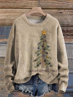 Retro Christmas Tree Print Knit Pullover Sweater