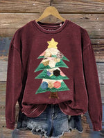 Retro Patchwork Christmas Tree Print Sweatshirt
