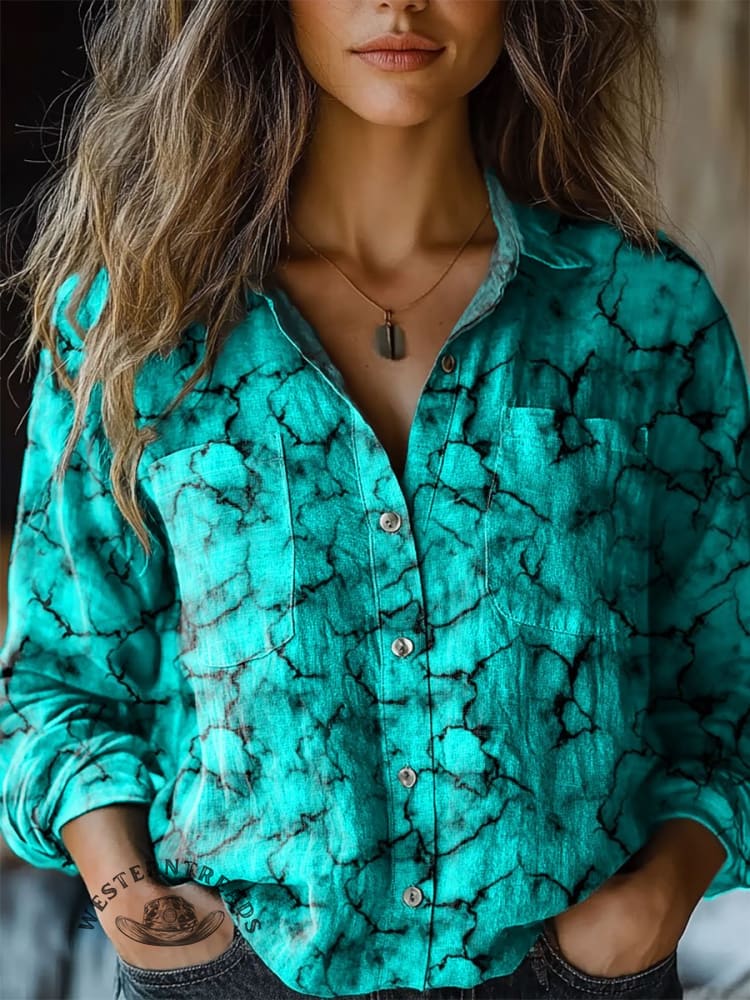 Women's Stone Pattern Art Print Casual Long Sleeve Comfortable Cotton Shirt