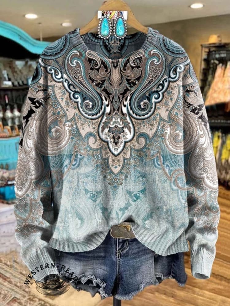 ?Hot Sale?Women's Paisley Print Casual Sweatshirt