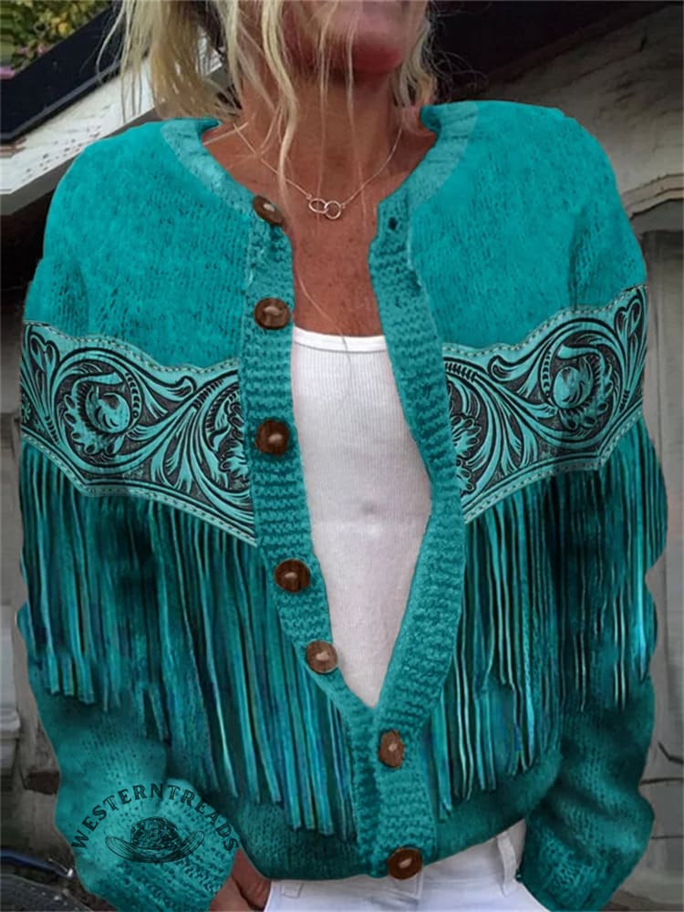 Retro Floral Stripes Print Buttoned Cardigan Sweater