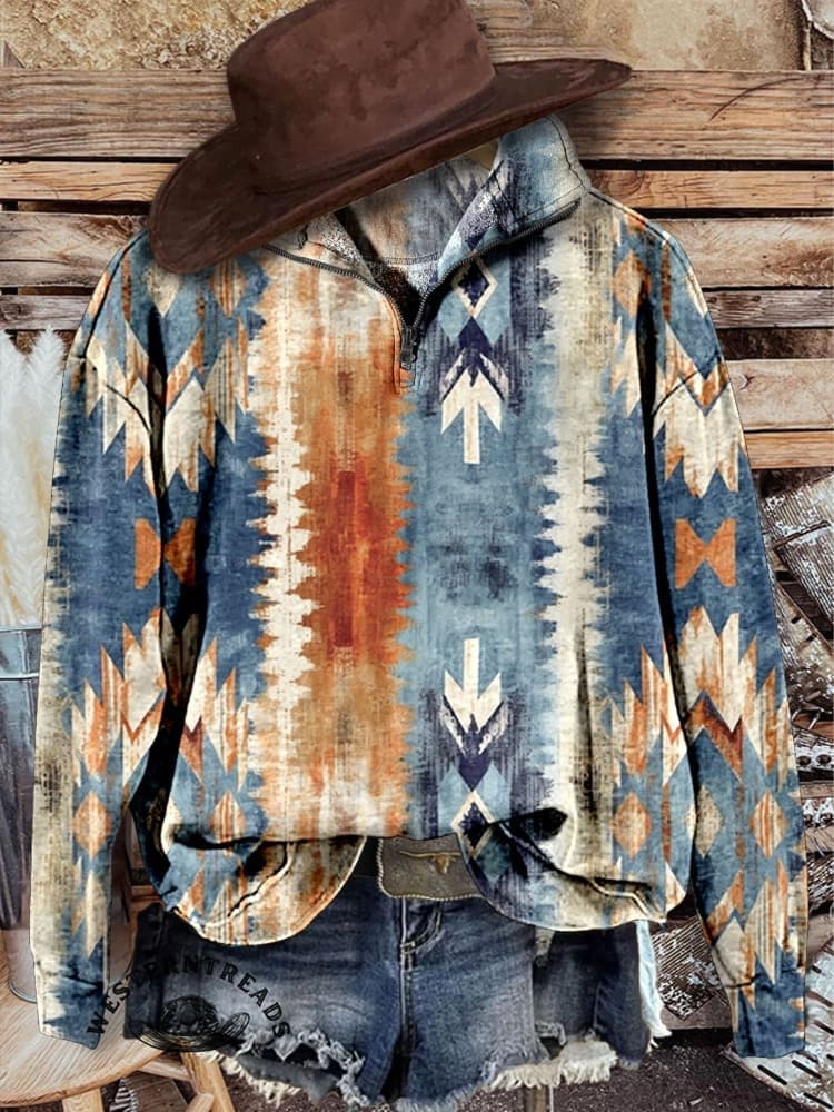 Colorful Aztec Print Crew Neck Sweatshirt