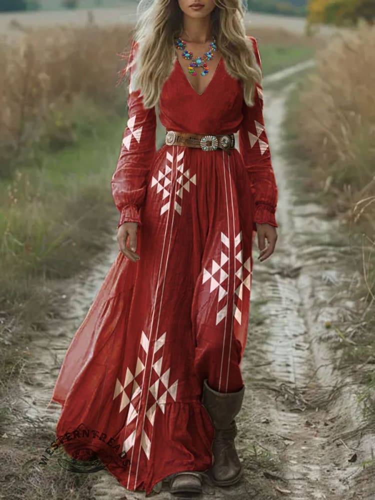 🔥Hot Sale🔥Women's Vintage Art Print Pocket Cotton Dress