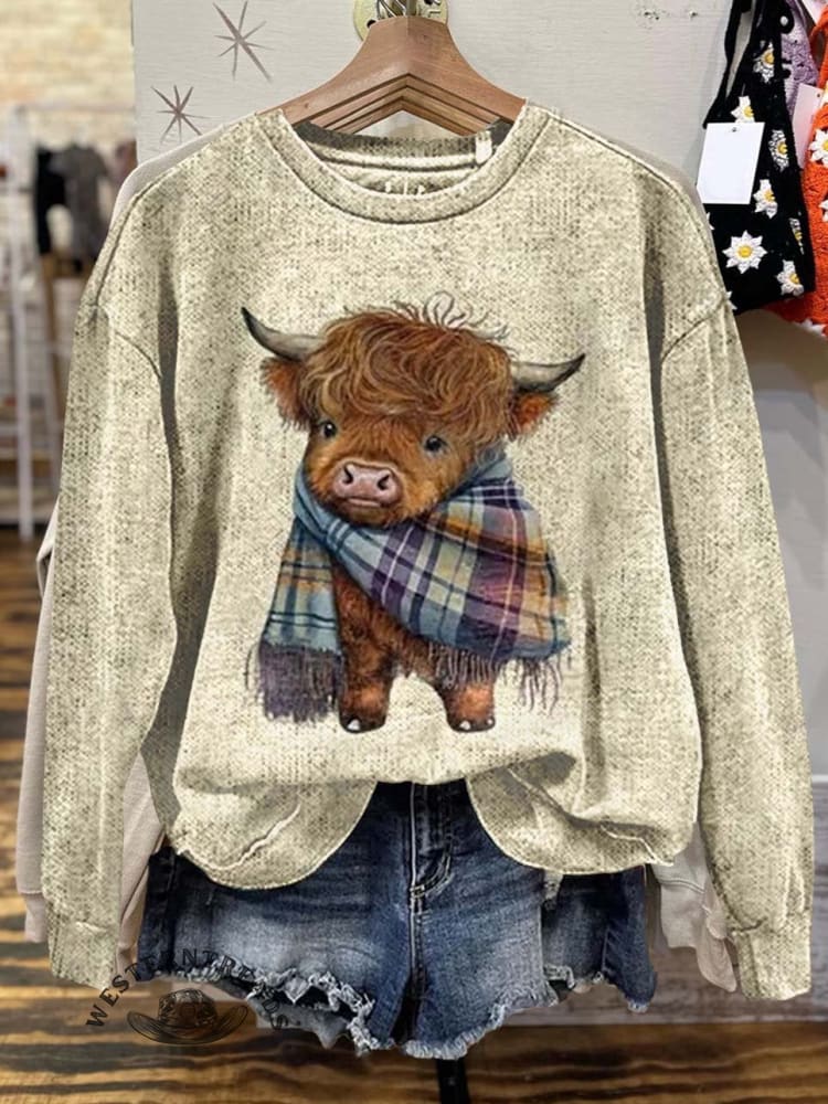 West Highland Cow Print Casual Sweatshirt