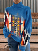 🔥Hot Sale🔥Blue Aztec Print Casual Sweatshirt