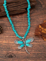 Bohemian Vintage Dragonfly Turquoise Pendant Necklace