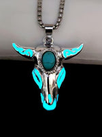 Turquoise Skull Bull Head Stainless Steel Glow Necklace