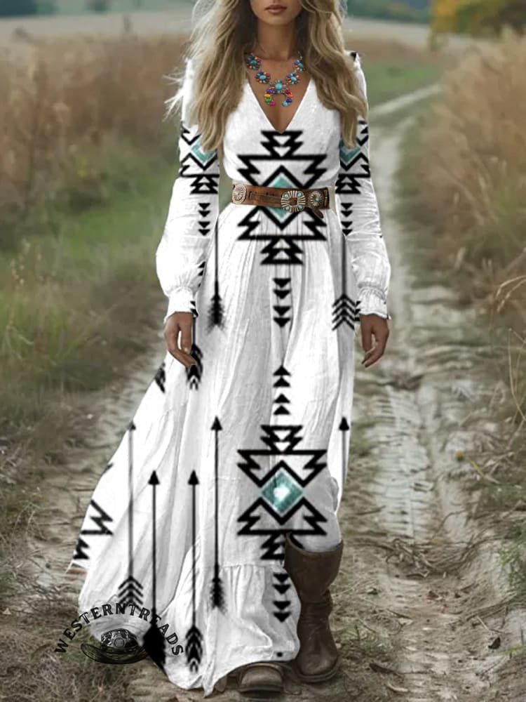 š„Hot Saleš„White Vintage Aztec Print Casual Sweatshirt