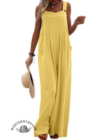 Women Casual Solid Color Pocket Jumpsuit