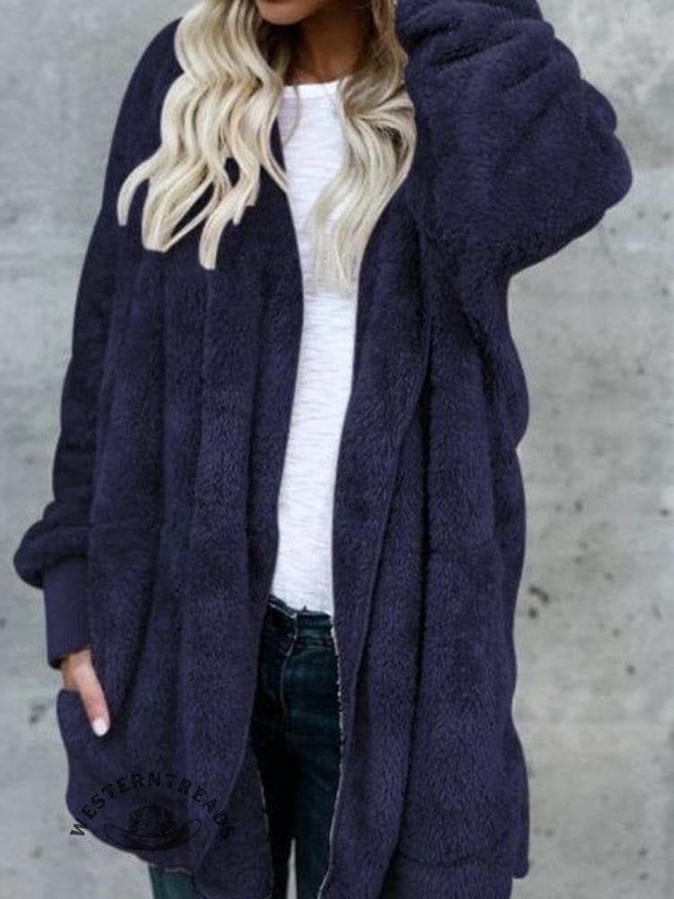 Autumn and Winter Solid Color Warm Top Medium Long Coat