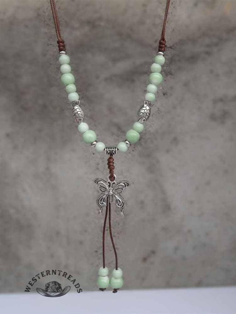 Colorful Beaded Butterfly Braided Rope Ethnic Necklace