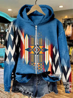 🔥Hot Sale🔥Blue Aztec Print Casual Sweatshirt