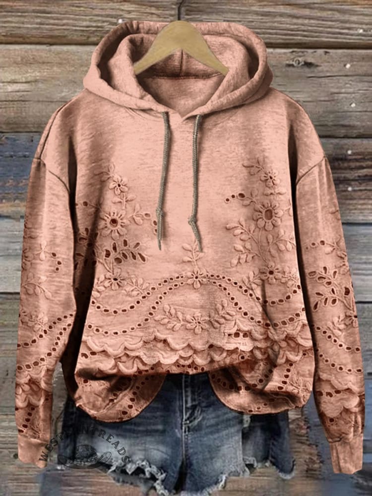 🔥Hot Sale🔥Women's Floral Textured Art Patterns Prints Casual Pocket Hooded Sweatshirt