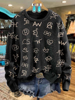 Western Cattle Brands Print Knit Pullover Sweater