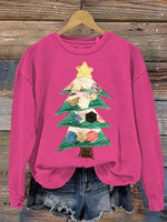 Retro Patchwork Christmas Tree Print Sweatshirt