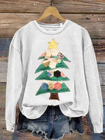 Retro Patchwork Christmas Tree Print Sweatshirt