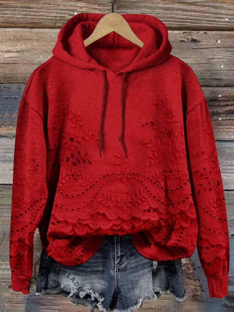 🔥Hot Sale🔥Women's Floral Textured Art Patterns Prints Casual Pocket Hooded Sweatshirt