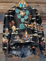 Black Cowboy Print Casual Sweatshirt