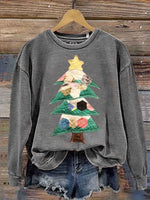 Retro Patchwork Christmas Tree Print Sweatshirt