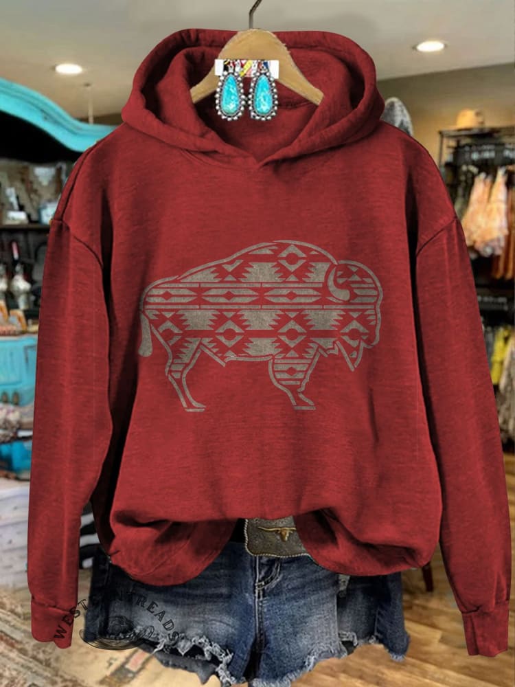 🔥Hot Sale🔥Women's Vintage buffalo Print Casual Sweatshirt