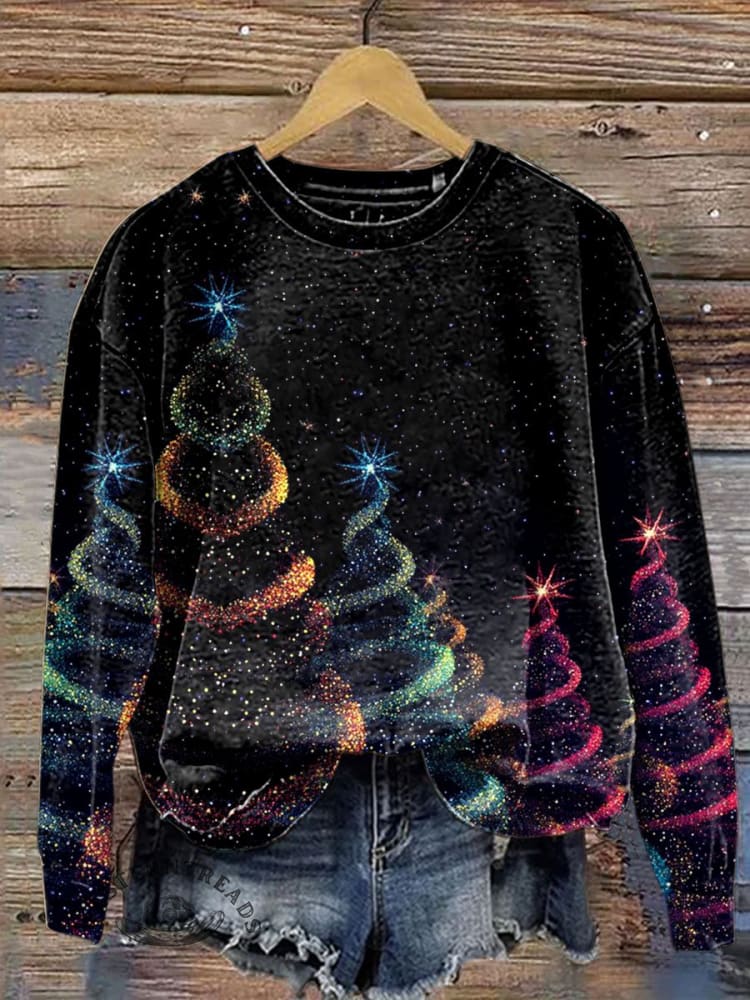 Glitter ChristmasArtPrint CasualSweatshirt
