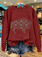 🔥Hot Sale🔥Women's Vintage buffalo Print Casual Sweatshirt