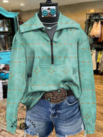 🔥Hot Sale🔥Vintage Print Casual Long Sleeve Zip Sweatshirt