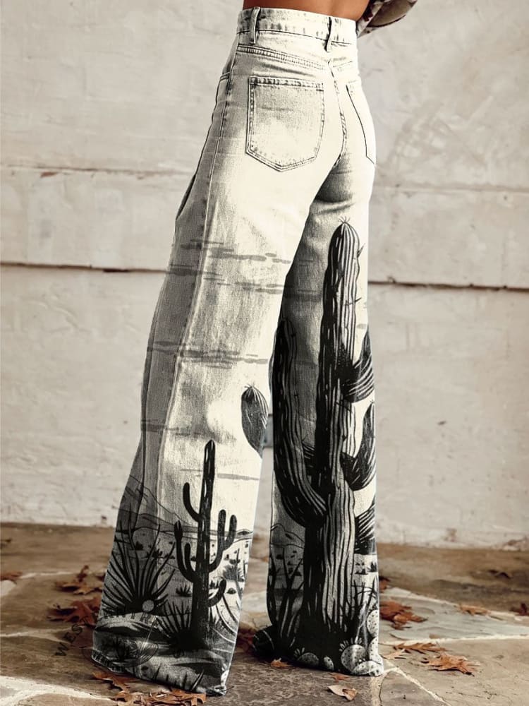 Women's Vintage Print Casual Wide Leg Pants