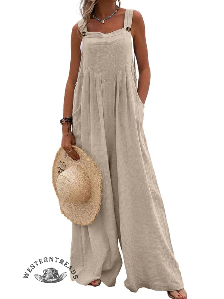 Women Casual Solid Color Pocket Jumpsuit