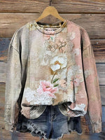 Colorblock Floral Art Print Casual Sweatshirt